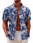 COOFANDY Mens Hawaiian Tropical Shirt Short Sleeve Casual Button Down Floral Summer Beach Shirts with Pocket, White Floral, Medium