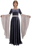 daizbella Renaissance Dress Women Retro Velvet Gown Medieval Costume Handmade Fantasy Medieval Dress, Gray, Small