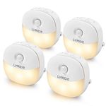 LYRIDZ Plug-in Motion Sensor Night Light, Warm White LED Nightlight, Bedroom, Bathroom, Kitchen, Hallway, Stairs, Energy Efficient, Compact, 4-Pack