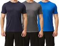 TEX2FIT Men's 3 Pack Active Sport Quick Dry T-Shirts (3 pcs Set) (L, PRO Series - Dark Grey/Navy/Royal)