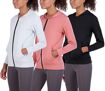 3 Pack: Womens Dry Fit Long Sleeve Full Zip Up Hoodie Jacket Ladies Athletic Running Track Workout Sports Yoga Pockets UPF Sun Shirt Rain Warm Sweat Up Winter Rain Lightweight Outerwear- Set 2, M