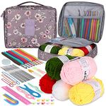 Aeelike Crochet Kit for Beginners, Kids Crochet Starter Kit, Crochet Set for Beginners Adults Kit with Ergonomic Crochet Hooks 0.6-6.0 mm, Wool, Accessories and Purple Bag, Crochet for Beginners Kit