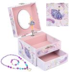 Anyiner Musical Jewelry Box for Girls - Ballerina Kids Jewelry Box with Spinning Ballerina and Drawer, Music Box Gifts for Girls, Children Jewelry Box Birthday Gift for Girls Ages 3-10, Pink Ballerina