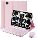 TUNKARMOR Keyboard Case for iPad Pro 13 (M5 2025) / iPad Pro 13 (M4 2024) 13 inch - with Mouse and Detachable Keyboard, Slim Case with Pen Holder - Pink