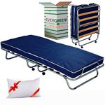 EVERGREENWEB Best Single Folding Bed with Mattress 10 cm Height, 80x190 + Memory Foam Pillow FOR FREE Breathable Blu Cover Strong Iron Frame and Wood Slats for Guest or Kids, 100% ITALIAN