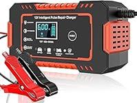 12V/6Amp Car Battery Charger, Smart Fully Automatic Battery Charger with Temperature Compensation for Most Types of Lead Acid Batteries, Red, AC Connection Required