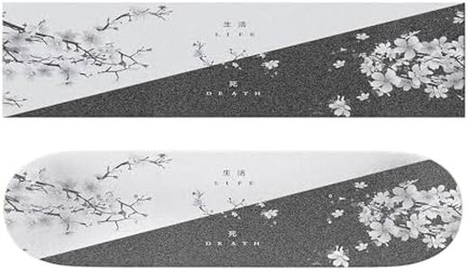Japanese Grip Tape Flower Longboard Griptape Sports Outdoor Black White Skateboard Grip Tape, 33x9 inch Non-Slip Sandpaper Tape, Safety Tape for Skateboard Longboard Roller Board Stair Treads