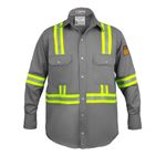 Flame Resistant High Visibility Hi Vis FR Shirt - 100% C - 7 oz (Medium, Light Grey)