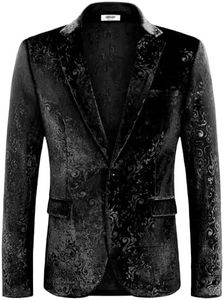 COOFANDY Men's Velvet Blazer Notched Lapel Velour Suit Jacket One Button Tuxedo Jackets for Wedding Prom Party Dinner, Black Retro Floral, X-Large