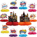 12PCS Hero Party Decoration Hero Honeycomb Centerpieces 3D Hero Table Topper Paper Large Word Centerpieces Fun Hero Action Sign Standing Cards for Birthday Party Baby Shower Decor Supplies