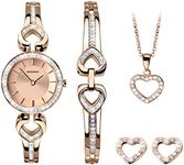 SEKONDA Womens 26mm Stone Set Rose Gold Watch Gift Set with Heart Bracelet Earrings and Necklace