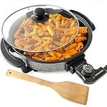 Andrew James Multi Cooker, Electric Non-Stick Frying Pan with Lid Large Skillet Multi-Function Camping Cooker for Paella Frying Breakfast Energy Efficient Adjustable Temperature Control 30cm 1350W