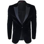 Mens Black Velvet Tuxedo Blazer Satin Peak Lapels Dinner Jacket Wedding Prom Black Tie - Black 42