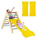 COSTWAY Toddler Climbing Frame, Kids Wooden Montessori Triangle Climber with Double Sided Ramp, Indoor Play Gym for Boys Girls (Multicolor)