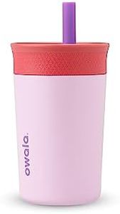 Owala Kids Insulation Stainless Steel Tumbler with Spill Resistant Flexible Straw, Easy to Clean, Kids Water Bottle, Great for Travel, Dishwasher Safe, 12 Oz, Pink and Purple (Lilac Rocket)