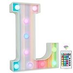 Rainbow Light Up Letters, Colorful LED Letter Lights 16 Color Changing Alphabet Sign Gifts for Girls Women Party Birthday Decorations Remote Night Light Christmas Valentine Wall Table Decor - L