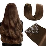 YILITE Hair Extensions Clip in 16 Inch 120g 8pcs Clip in Hair Extensions Real Human Hair Natural Silky Double Weft Hair Extensions Clip in Real Hair (16inch #4 Medium Brown）