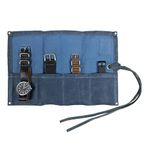 Hide & Drink Light Weight Waxed Canvas Travel Watch Roll Organizer Holds Up to 4 Watches Handmade Blue Mar