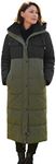 AVANZADA Women's Winter Long Down Jackets Warm Thickened Hooded Maxi Parka Quilted Puffer Coat(Army Green&Black,L)