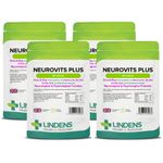 Lindens Neurovits Plus Tablets - 360 Pack (90 Pack x 4) - Contains Vitamin B1, B6, B12 & Folic Acid Contributes Towards Normal Psychological Function, Healthy Heart & Nervous System - UK Manufacturer