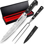 MOSFiATA 8" Carving Knife and 7" Fork Set, Premium Sharp Brisket Slicing Knife, German High Carbon Stainless Steel EN.4116 Meat Cutting Kitchen Knife BBQ Knives for Slicing Meats with Gift Box