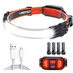 Rechargeable Headlamp, 1000 Lumen 230°Wide-Beam Headlamp with Back Red Light(Individual Control), 3 Modes Lampe Frontale, Lightweight Head Lamp for Hiking, Running, Camping, Hardhat Headlight