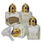 Pack of 4 Clear Glass Mini Cube Salt & Pepper Shakers with Gold-tone Tops and BONUS Easy Fill Funnel (Gold) by NetSellsIt