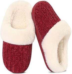Evshine Women's Chenille Knit Fuzzy Slippers Memory Foam Warm House Shoes