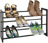 mDesign Metal 3 Tier Adjustable/Expandable Shoe and Boot Storage Organizer Rack - Space-Saving, Angled Vertical Storage - Closet, Entryway, Mudroom, Bedroom, Garage - Black