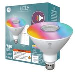 GE LED+ Color Changing Speaker LED Light Bulb with Remote, PAR38 Outdoor Flood Light Bulb, Multicolor + Warm White