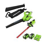 Greenworks Cordless Vacuum and Leaf Blower 2-in-1 GD40BV and Cordless Hedge Trimmer G40 HT (Li-Ion 40V 280km/h Air Speed 61cm Cutting Length 27mm Cutting Thickness with 2x2Ah Batteries and Charger)