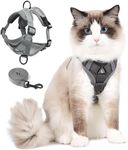 Cat Harness and Leash Set, Upgraded Escape Proof Adjustable Vest with Lead for Kitten Puppy Outdoor Walking, Soft Breathable Mesh Jacket with Reflective Strips for Dark Night (M, Mature Gray)