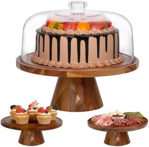 Bellsal Cake Stand with Clear Acrylic Dome Lid, 12in Acacia Wood Cake Holder with Lid, Cake Plate with Lid for Baking Gifts, Cake Display Server Tray for Birthday Party Weddings, Housewarming Gift