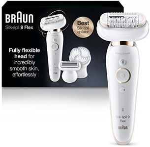 Braun Epilator Silk-épil 9 9-030 with Flexible Head, Facial Hair Removal for Women and Men, Hair Removal Device, Shaver & Trimmer, Cordless, Rechargeable, Wet & Dry, Beauty Kit with Body Massage Pad