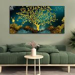 Aadee Craft Golden Tree and Deer Wall Canvas Painting For Living Room Nature Tree Painting for Drawing Room Bedroom Hotel Office Home Decor Size Large (48x24 inches)