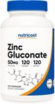 Nutricost Zinc Gluconate 240 Veggie Capsules (50mg) - Gluten Free and Non-GMO