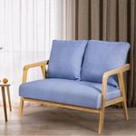 Furb 2 Seater Sofa - Blue Fabric Lounge Sofa, Linen Couch with Cushions, Sofa for Living Room