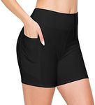 ALWAYS Women's Bike Shorts with Pockets - High Waist Compression Running Workout Athletic Yoga Shorts, Jsbk5-1170a / Black, Small