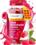 Vitawell Adult Multivitamin Gummies - 120 Raspberry Flavour Gummies | Complex Vitamin D Formula | Chewable Multivitamins for Men & Women | 10 Essential Adult Vitamins - 2 Month Supply