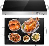 COSTWAY Large Food Warming Tray, Adjustable Temperature Electric Buffet Server Food Warmer with Cool-Touch Handle & Non-Slip Feet, Stainless Steel Dish Hot Plate for Table Countertop (64x38x6.5cm)