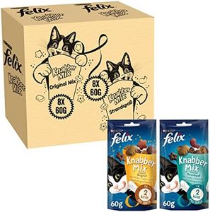 FELIX Knabber Mix Original & Plaisir de Plage, Snack pour Chat avec différentes variétés Mixtray 2 x (8 x 60 g)