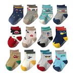 FIMALIA Cotton blend Non Slip Kids Regular Toddler Socks With Grip,Assorted Prints,Socks For Babies To Toddlers,Anti Skid Socks,Crawling Socks With Grippers (Pack Of 4,6,8&12 Pair