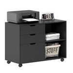 DlandHome 3-Drawers File Cabinet, Mobile Lateral Filing Cabinet, Printer Stand with Open Storage Shelf, Rolling Office Filing Cabinet with Wheels for Letter Size,Black