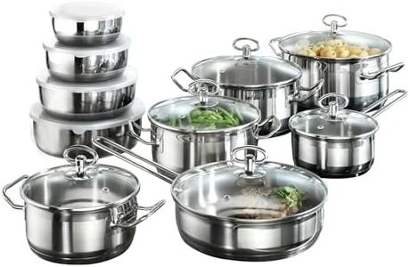 Karcher Ensemble de casseroles Jasmin (acier inoxydable, 20 pièces, y compris couvercle en verre et ensemble de bols en acier inoxydable, induction)