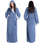 Oksun Womens Long Dressing Gown Robe Full Length Ladies Fluffy Plus Size Fleece Hooded Winter warm Bathrobe (Blue,XL)