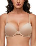 Deyllo Womens Push Up Bra Soft Padded Underwire Bra T-shirt Bra Add One Cup (Sweet Nougat,36DDD)