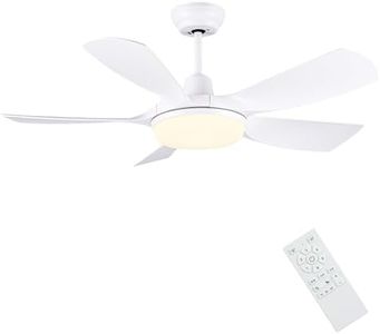Newday 42inch White Ceiling Fan with Lights and Remote Control, Diammable LED Lights, 5 ABS Blades, Quiet DC Motor, 6 Speeds, Memory Function for Bedroom Living Room Patio