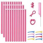 30 Pieces Flexible Curling Rods Hair Twist Foam Rollers No Heat Curlers Irons Steel Pintail Comb for Girls Foam Hair Curler for Long Short Hair (Pink)