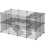 SONGMICS Pet Enclosure, LPI02H, 2 Levels, Modular Enclosure for Small Animals, Hamsters, Rabbits, Guinea Pigs, Mesh Panels, Indoor Use, 143 x 73 x 71 cm, Black