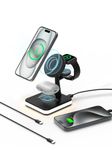 GLILAVOX 4 in 1 Wireless Charging Station with Light and 1 port usb for Apple,Magnetic Wireless Charger Stand for iPhone 16/15/14/13/12,Apple Watch Series 10/9/8/7/Ultra 2/SE 2,Air-Pods 4/3/2(Black)